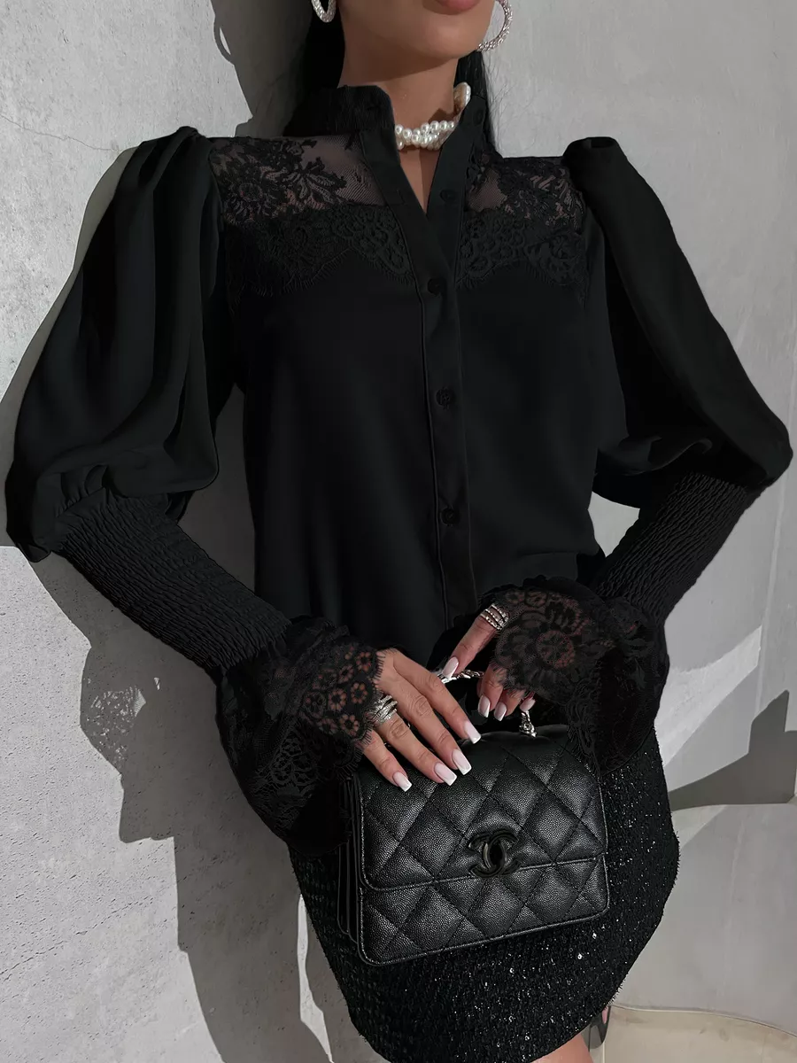 Черная блузка нарядная с кружевами