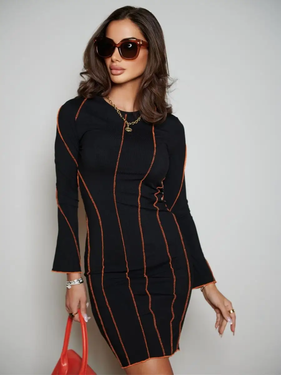 Черное платье женское вечернее короткое мини офисное трикотажное