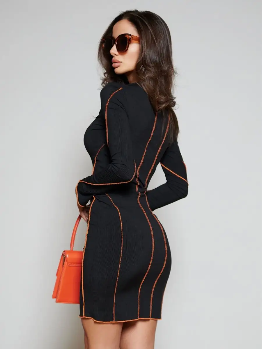 Черное платье женское вечернее короткое мини офисное трикотажное