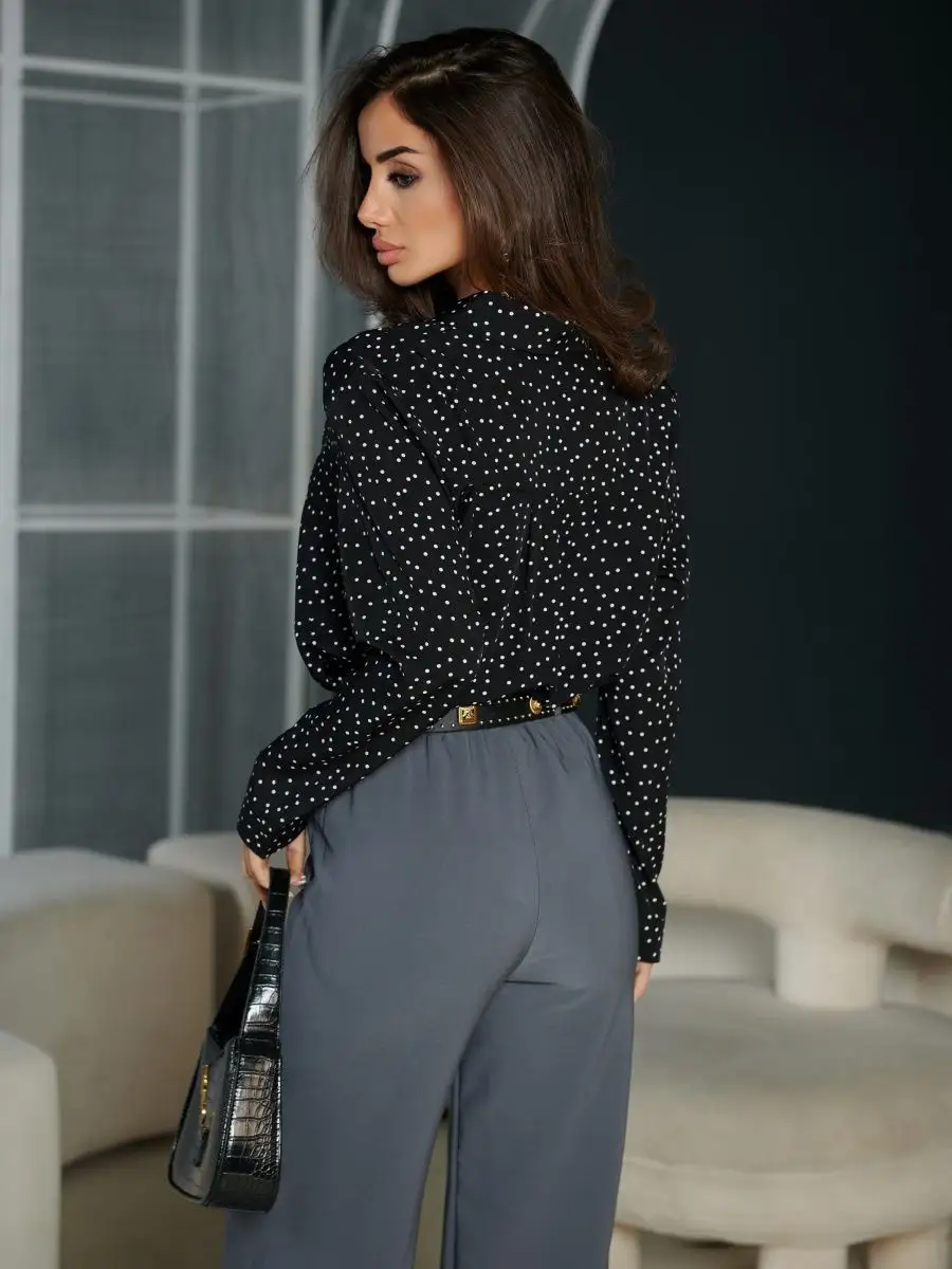 Черная блузка женская праздничная вечерняя нарядная в горошек