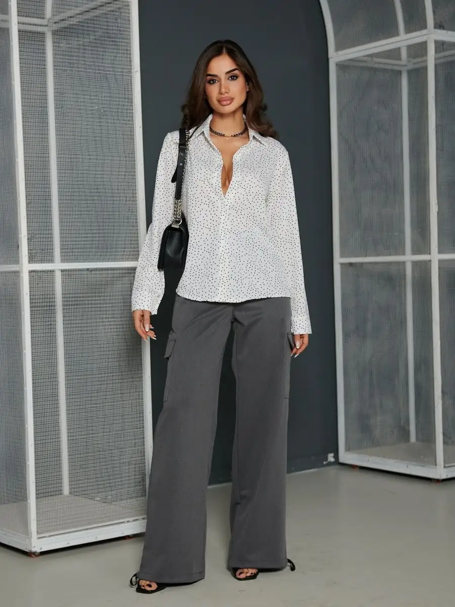 Белая блузка женская праздничная вечерняя нарядная в горошек