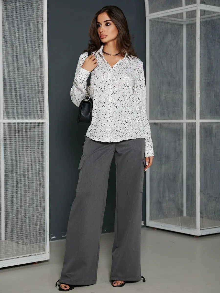 Белая блузка женская праздничная вечерняя нарядная в горошек