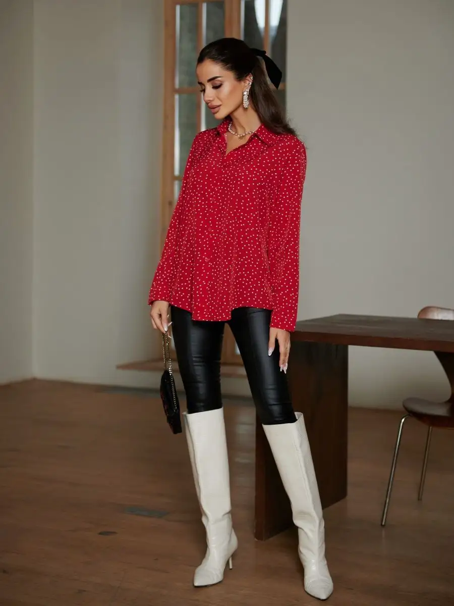 Блузка женская праздничная вечерняя нарядная в горошек