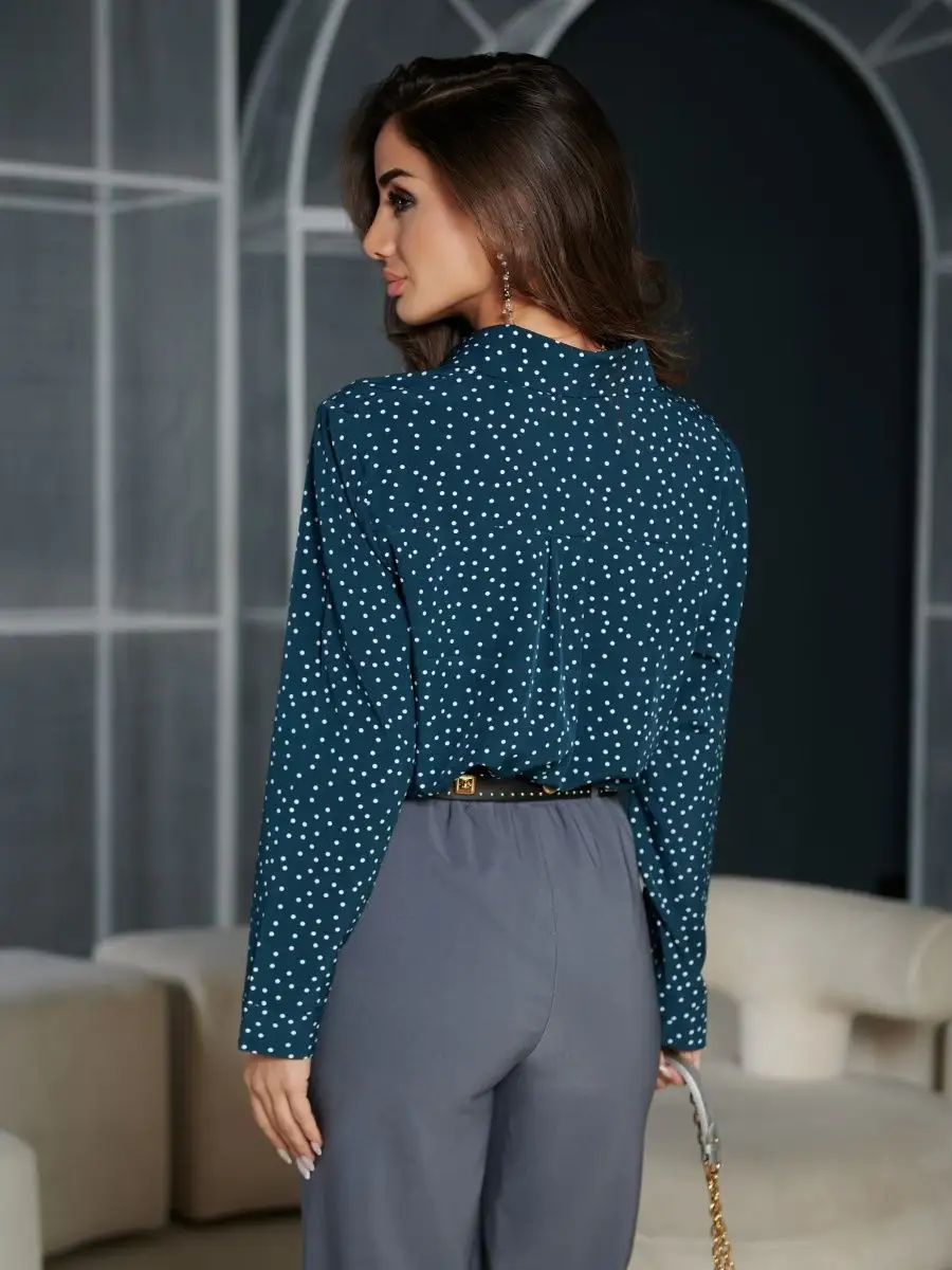 Зеленая блузка женская праздничная вечерняя нарядная в горошек