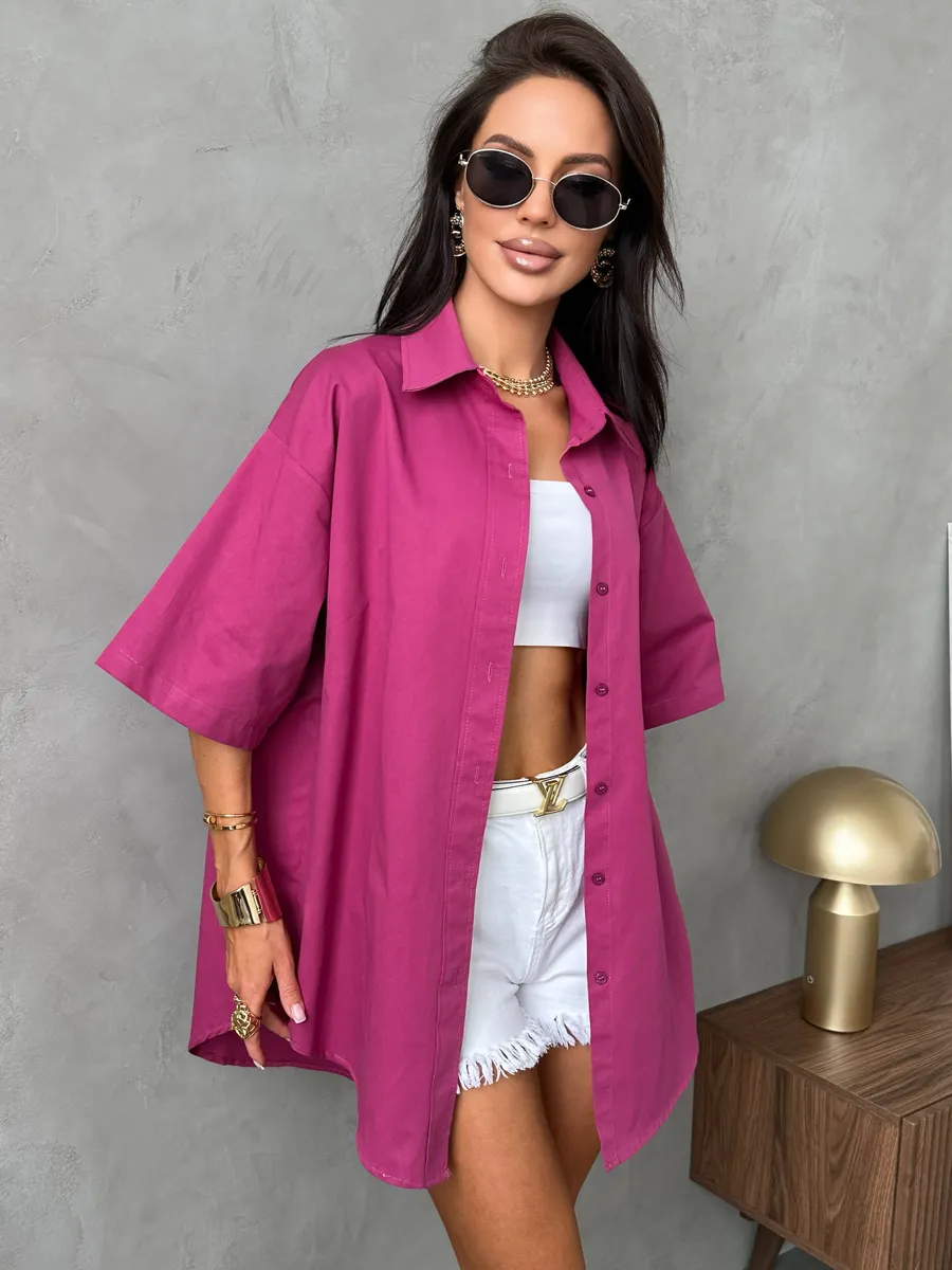 Фуксия рубашка оверсайз удлиненная