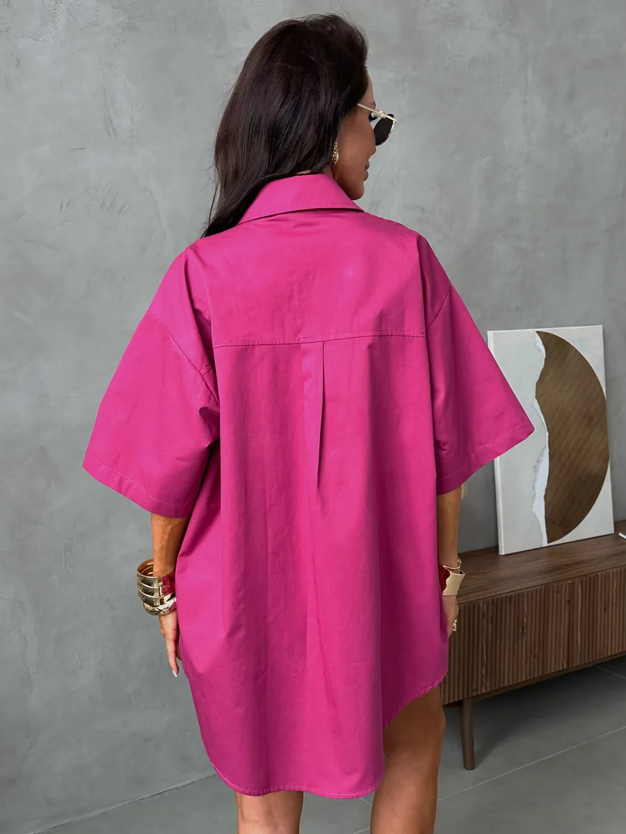 Фуксия рубашка оверсайз удлиненная