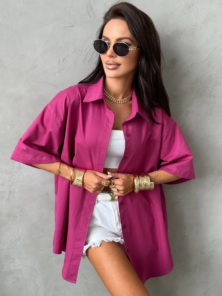 Фуксия рубашка оверсайз удлиненная