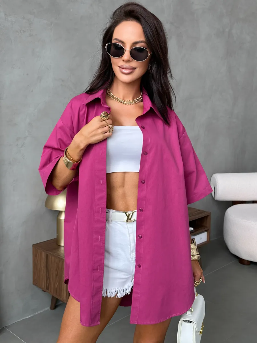 Фуксия рубашка оверсайз удлиненная