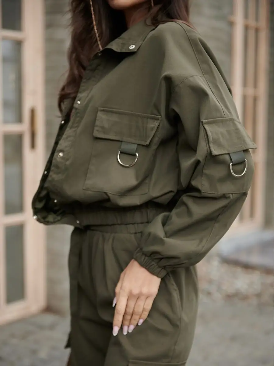 Хаки куртка оверсайз укороченная