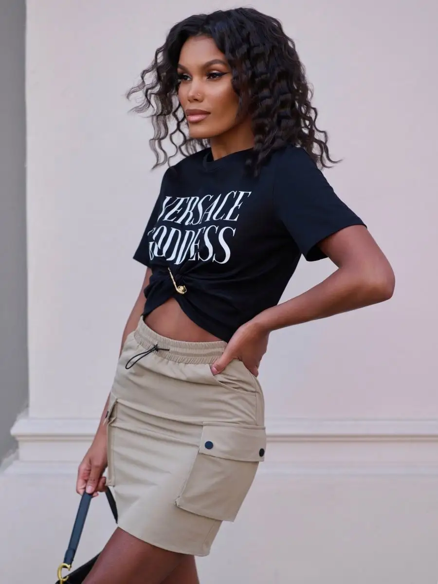 Бежевая юбка карго мини