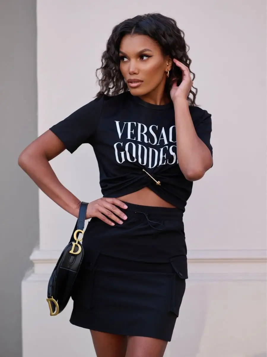 Черная юбка карго мини