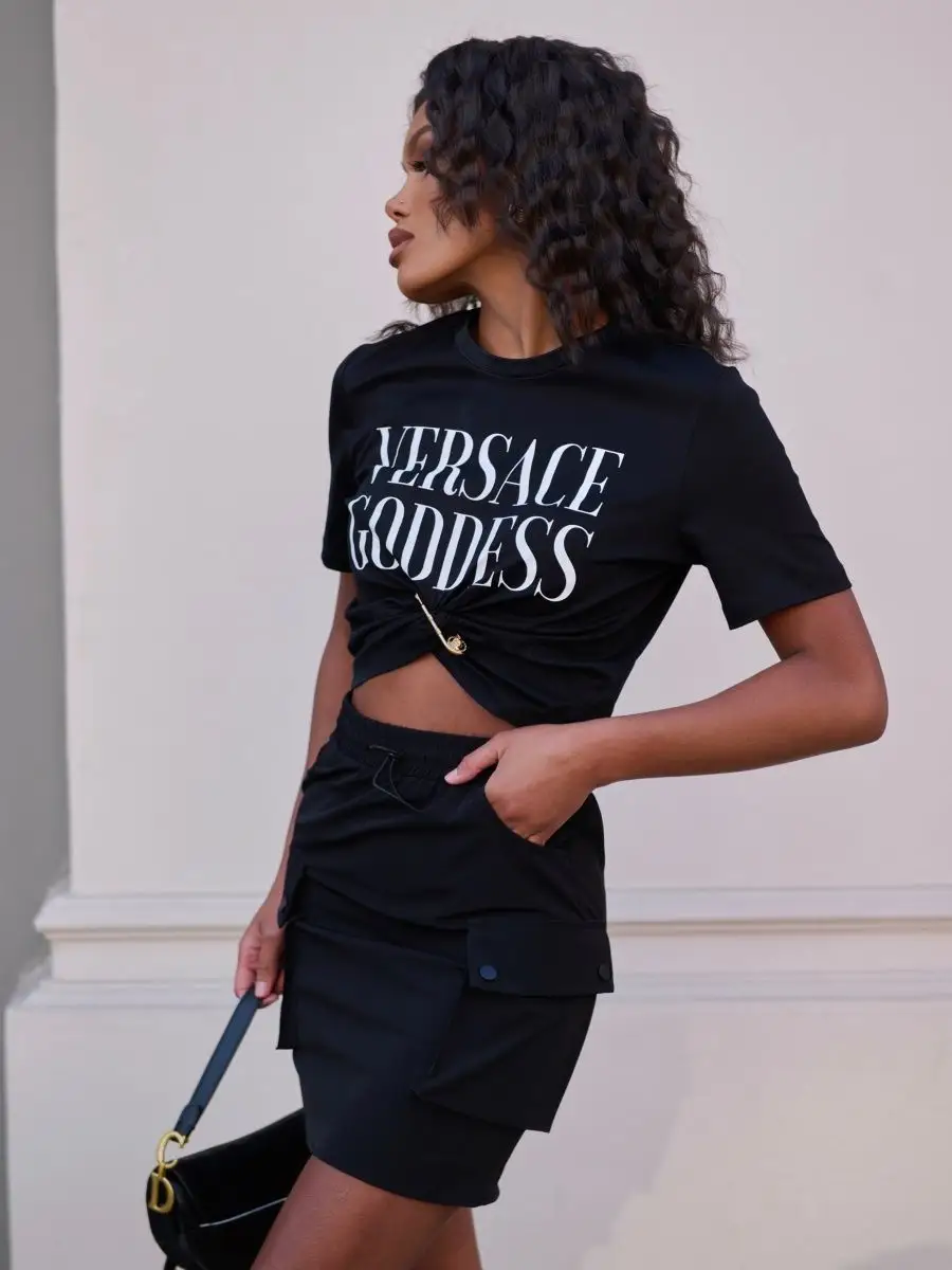 Черная юбка карго мини