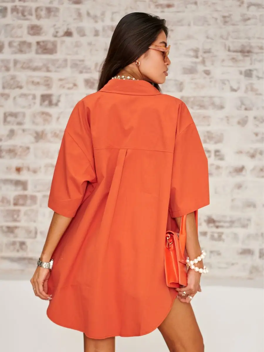 Кирпичная рубашка оверсайз удлиненная