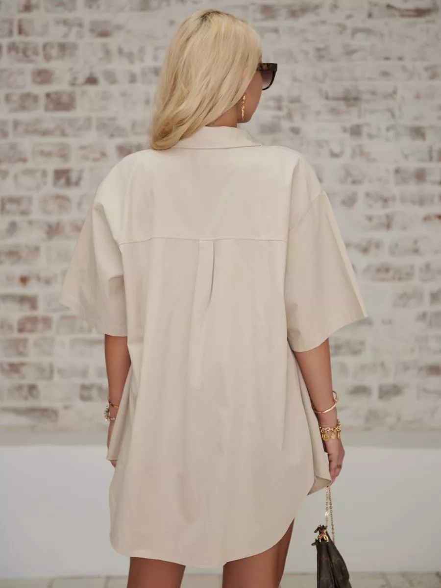 Темно-бежевая рубашка оверсайз удлиненная