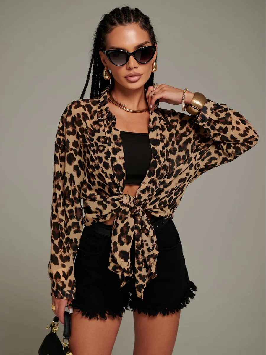 Леопардовая рубашка оверсайз удлиненная леопард