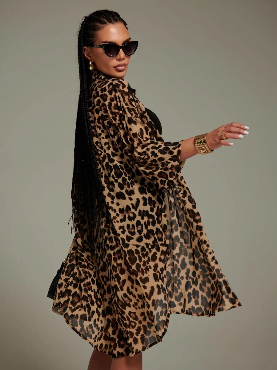 Леопардовая рубашка оверсайз удлиненная леопард