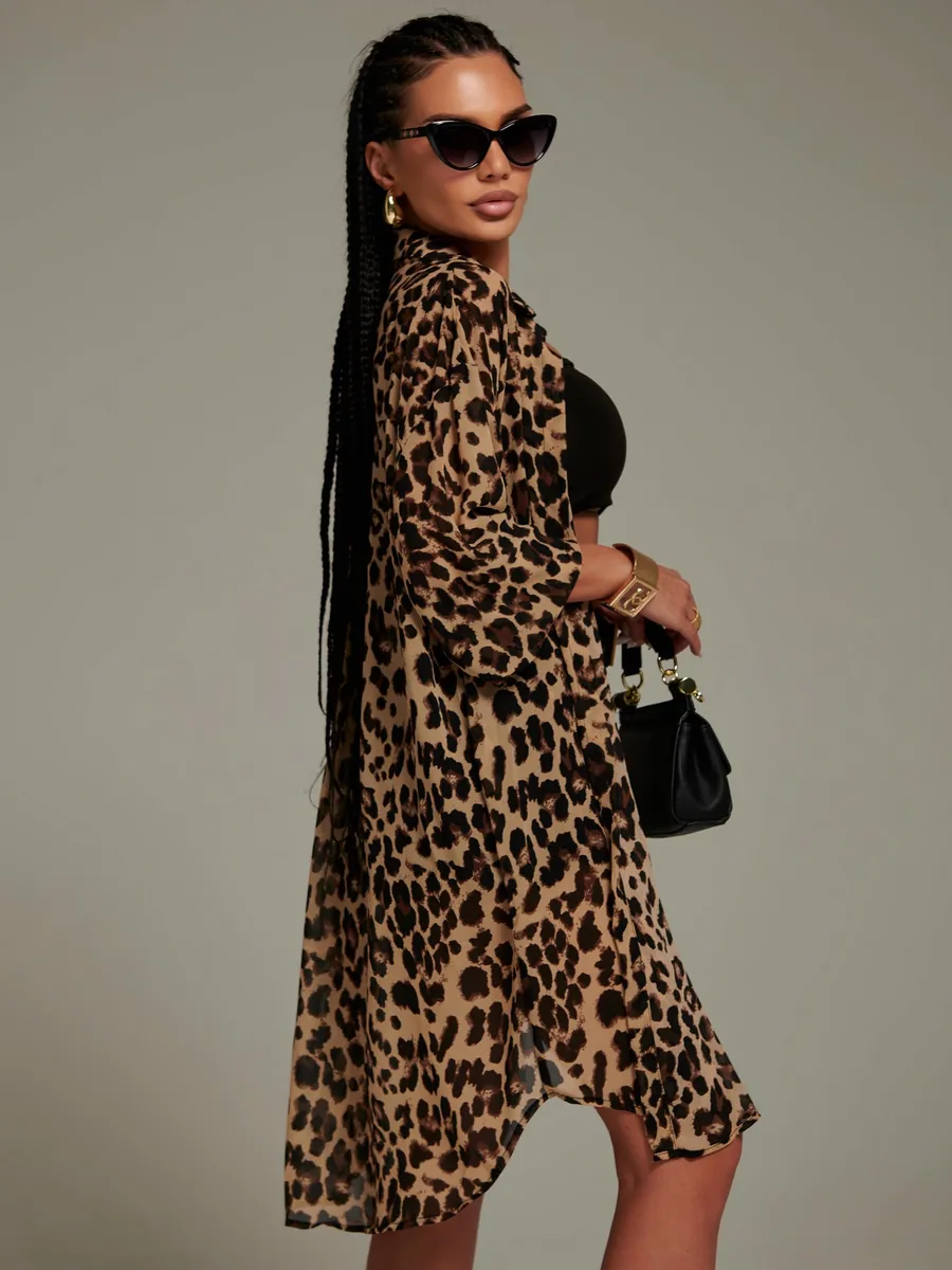 Леопардовая рубашка оверсайз удлиненная леопард