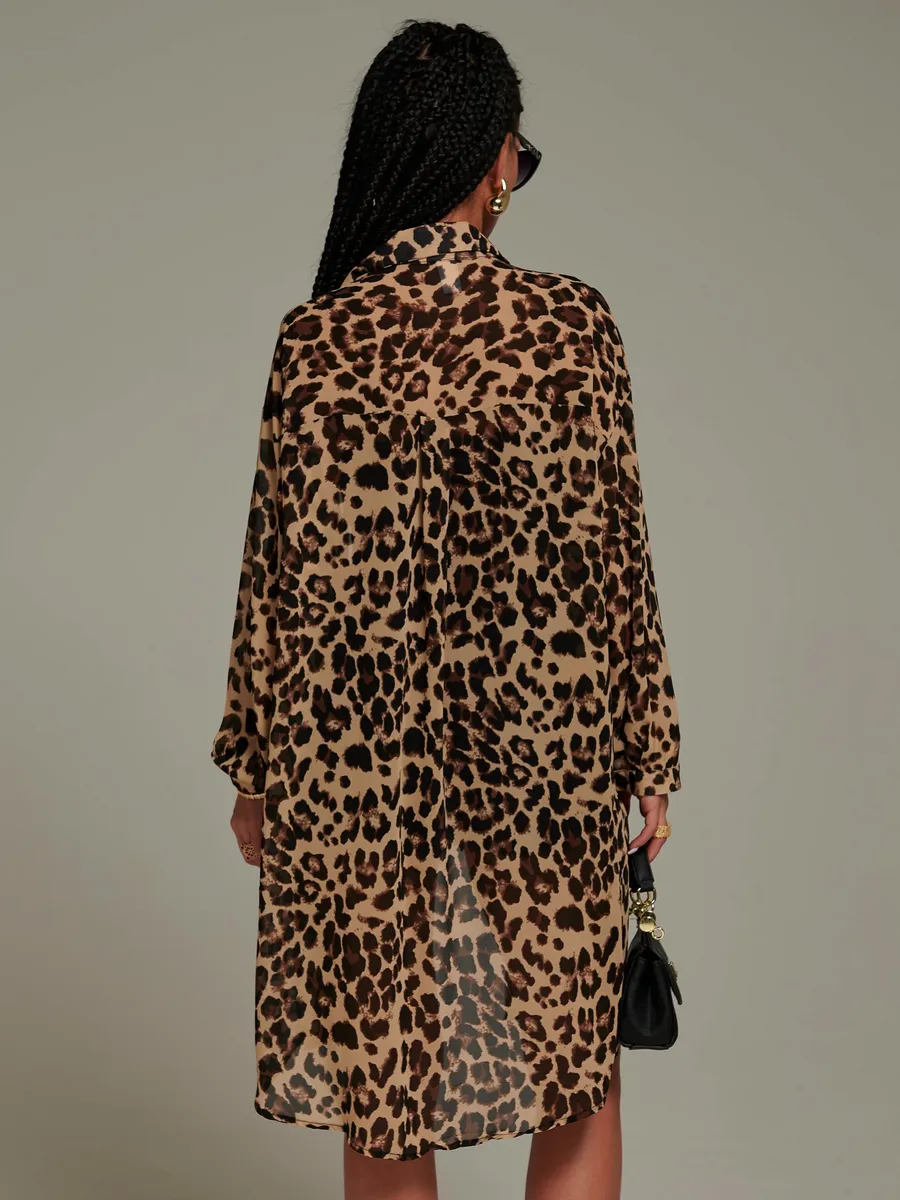 Леопардовая рубашка оверсайз удлиненная леопард
