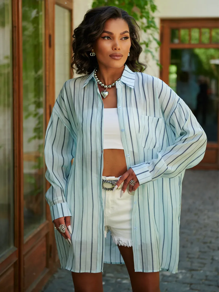 Рубашка оверсайз удлиненная в полоску