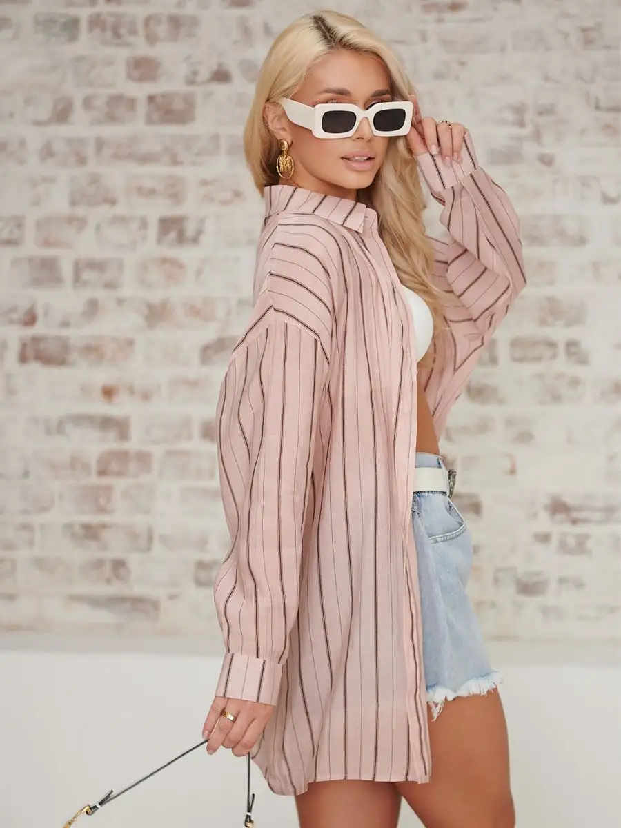 Рубашка оверсайз удлиненная в полоску