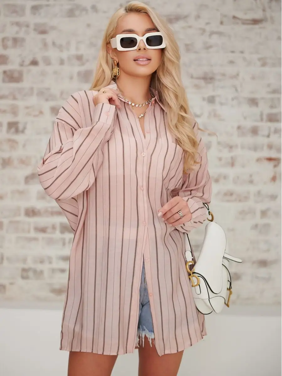Рубашка оверсайз удлиненная в полоску