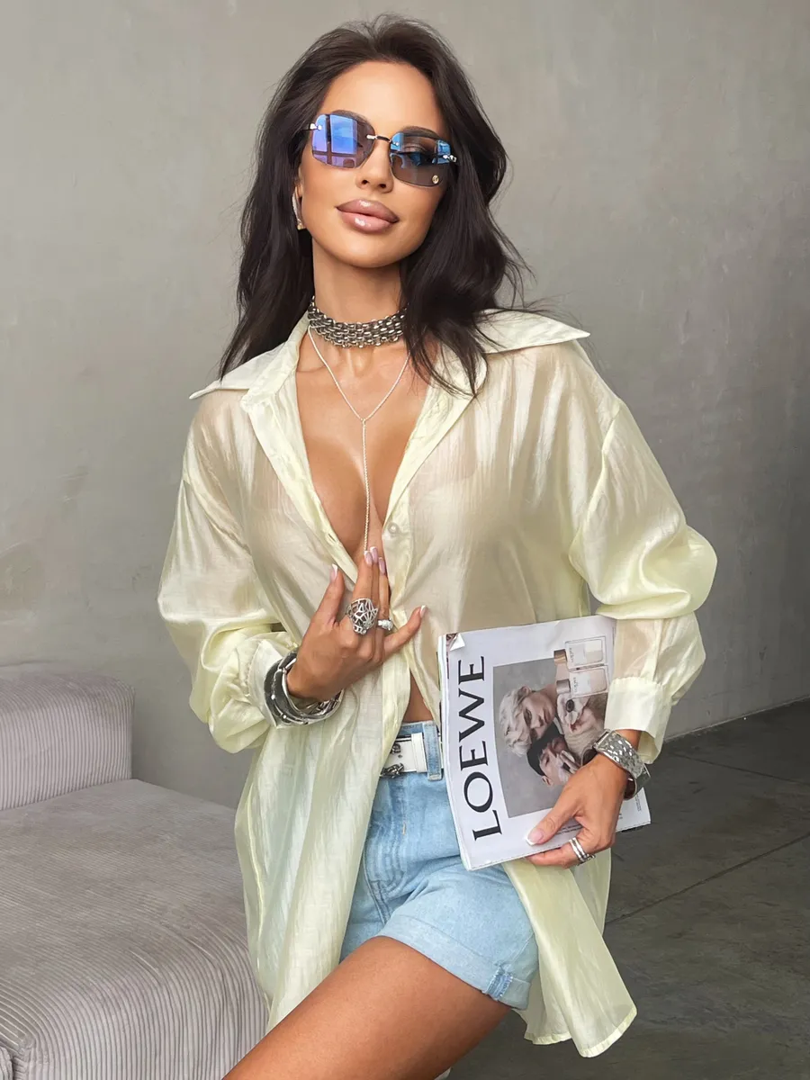 Желтая рубашка оверсайз удлиненная