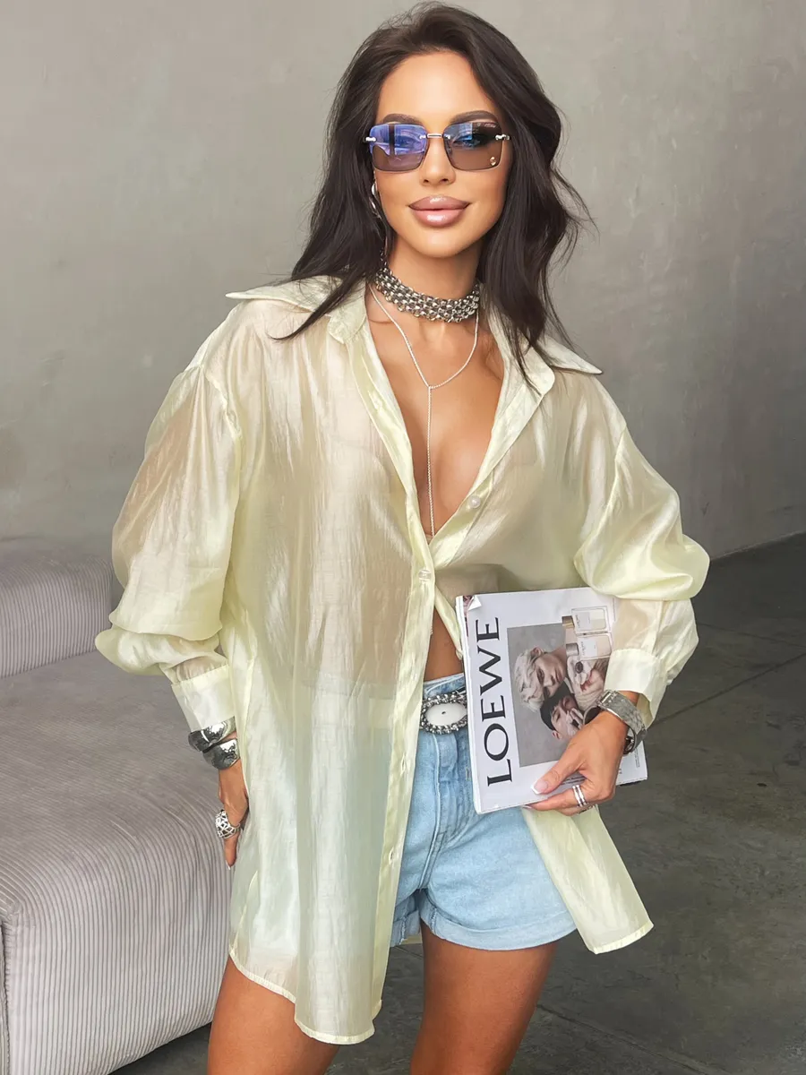 Желтая рубашка оверсайз удлиненная