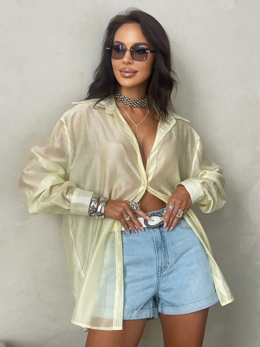 Желтая рубашка оверсайз удлиненная