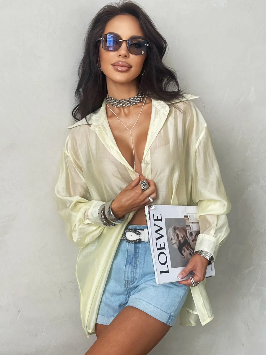 Желтая рубашка оверсайз удлиненная