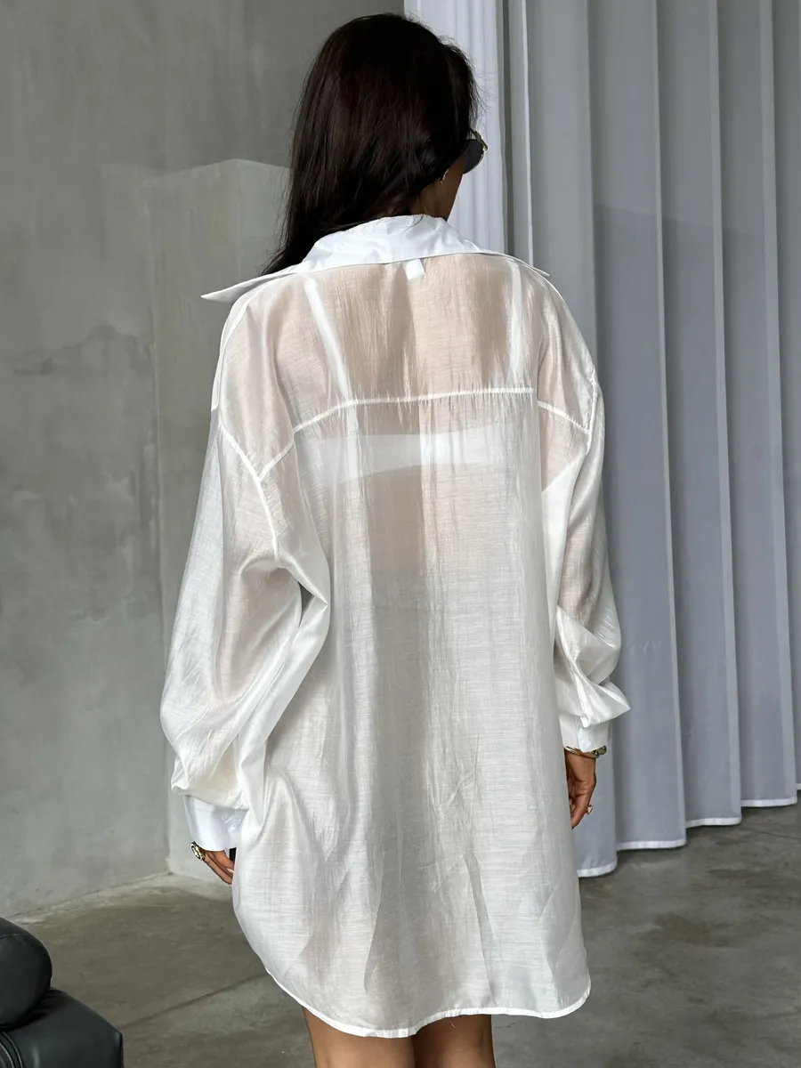 Белая рубашка оверсайз удлиненная