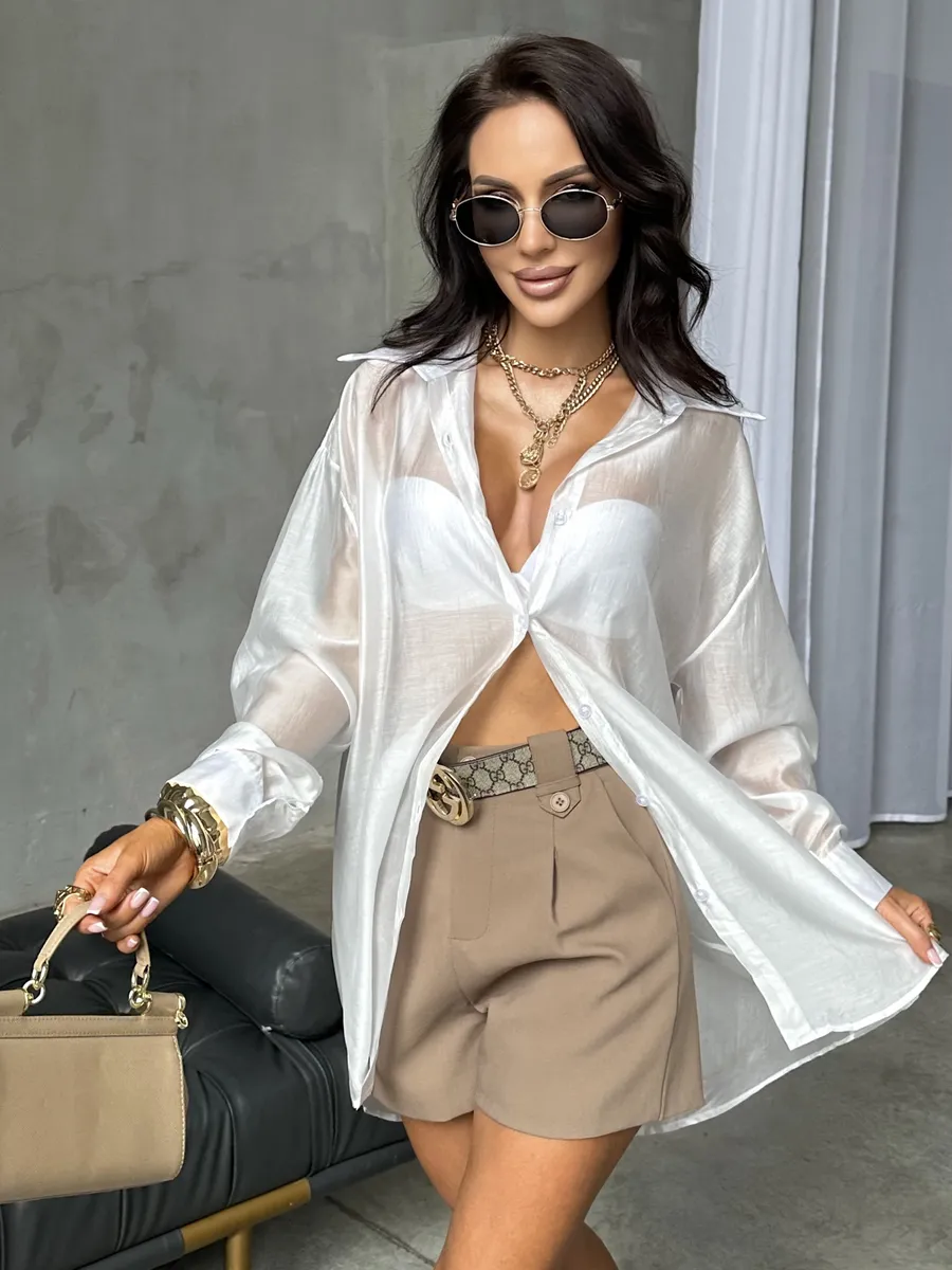 Белая рубашка оверсайз удлиненная