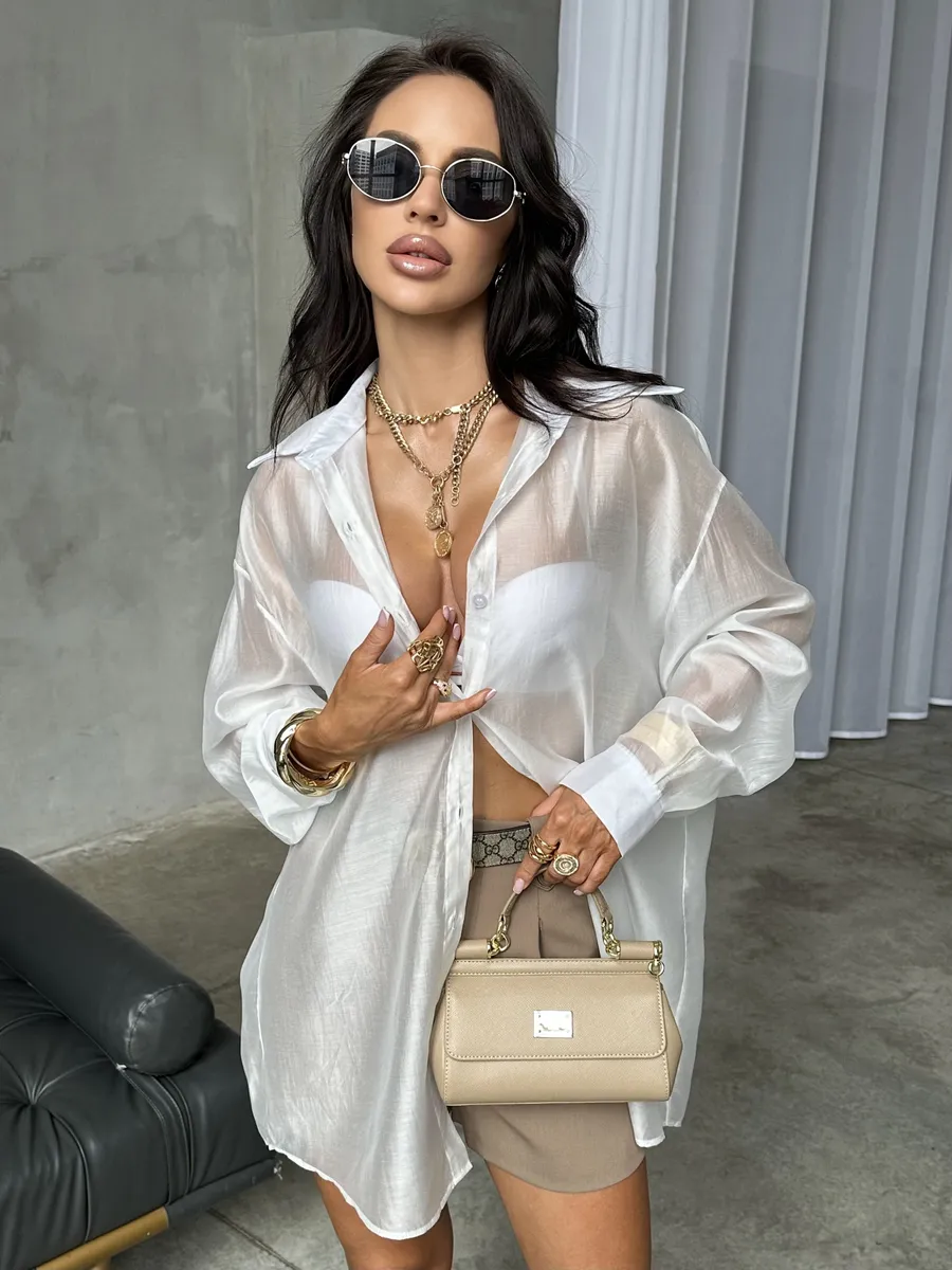 Белая рубашка оверсайз удлиненная