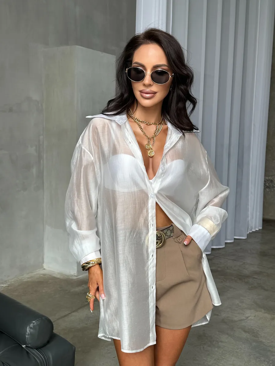 Белая рубашка оверсайз удлиненная