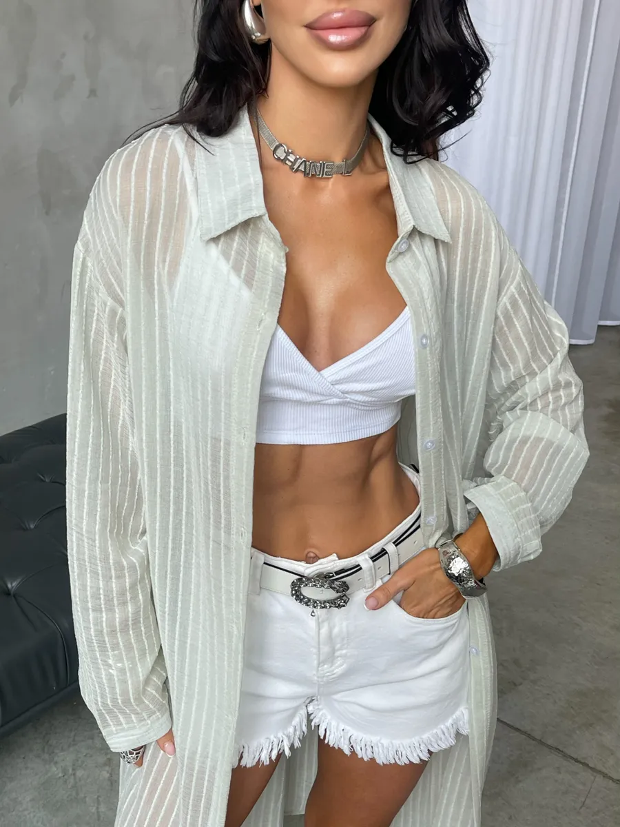 Рубашка оверсайз удлиненная в полоску