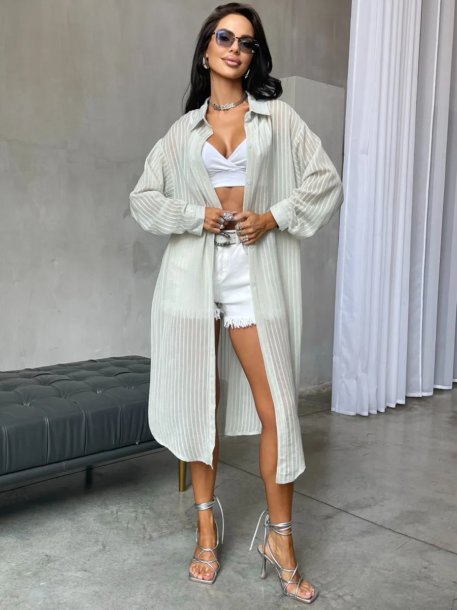 Рубашка оверсайз удлиненная в полоску