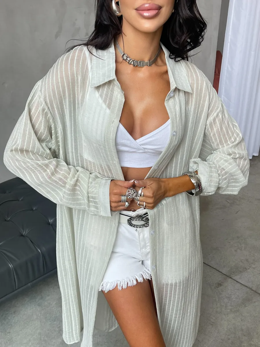 Рубашка оверсайз удлиненная в полоску