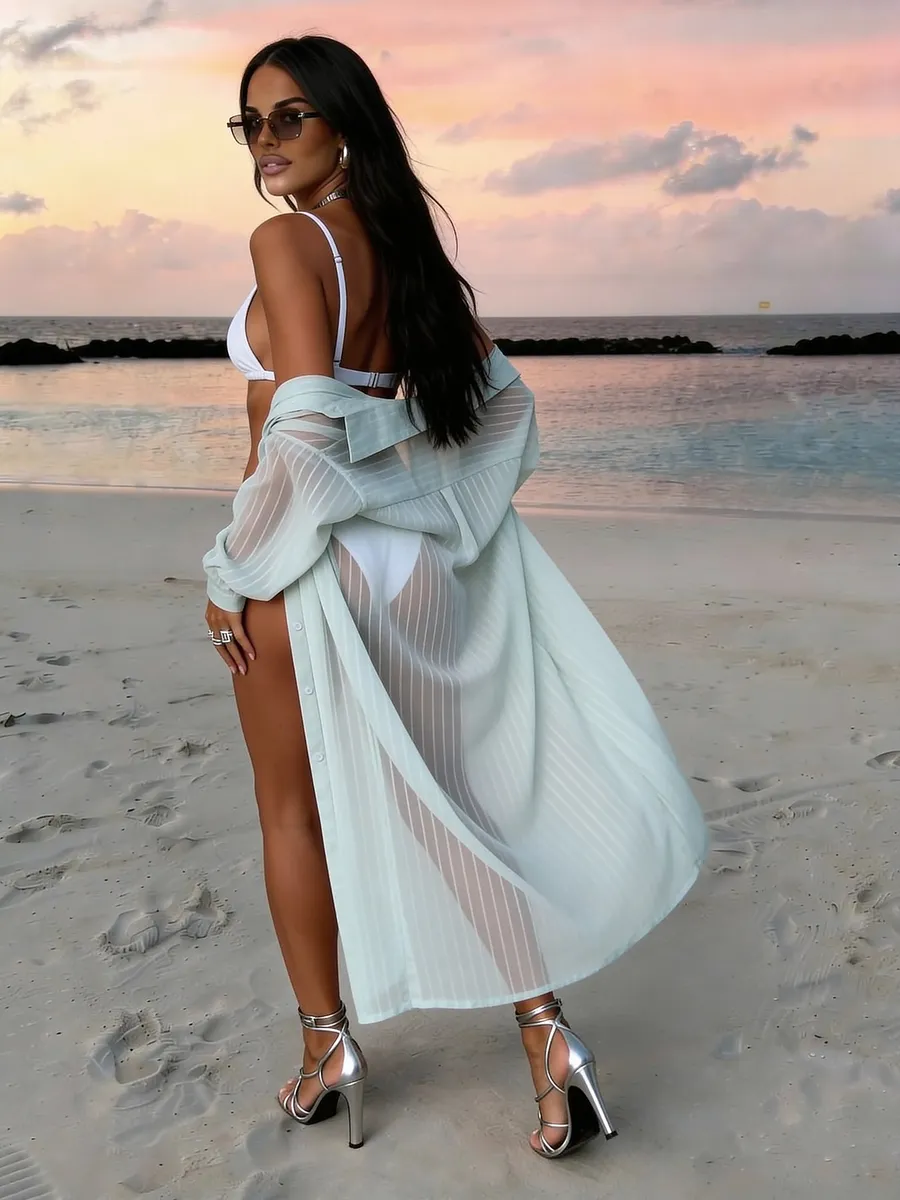 Рубашка оверсайз удлиненная в полоску