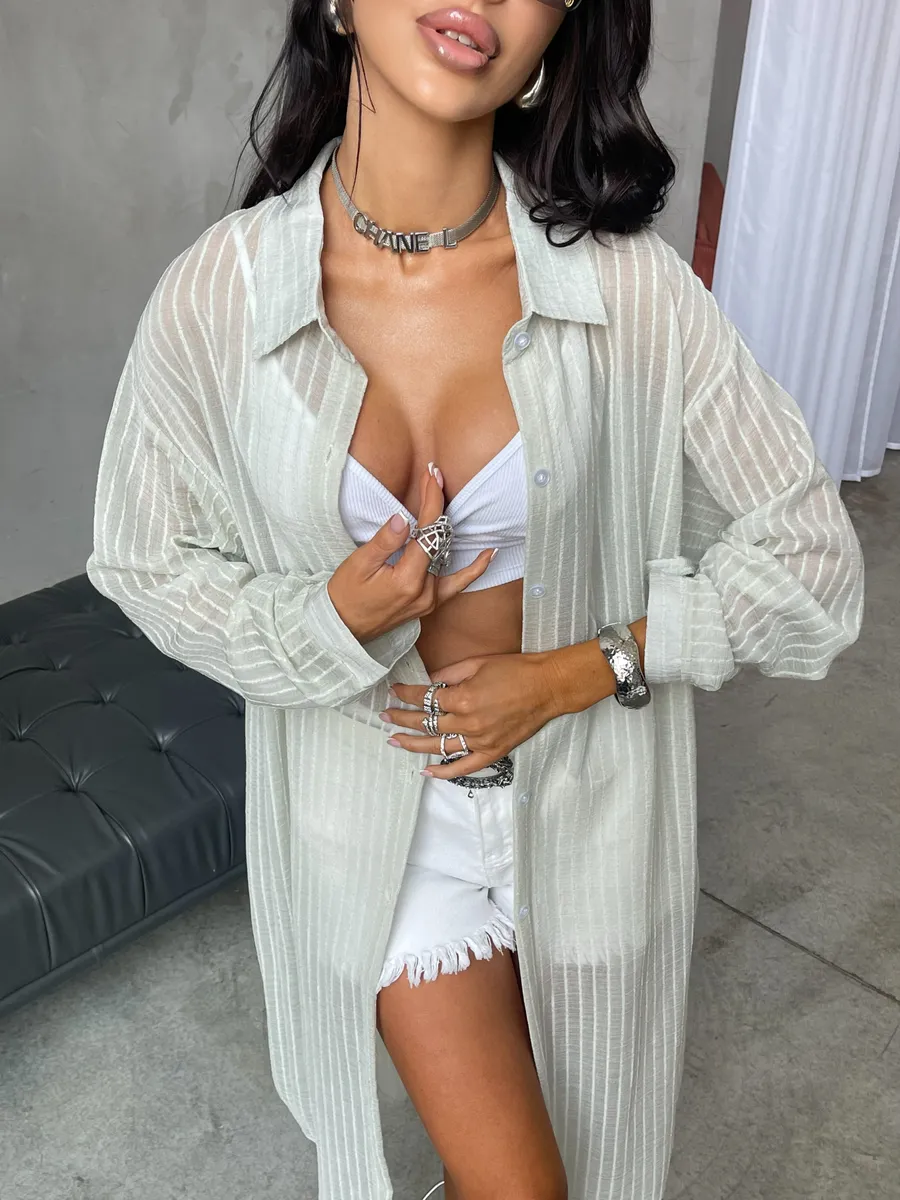 Рубашка оверсайз удлиненная в полоску