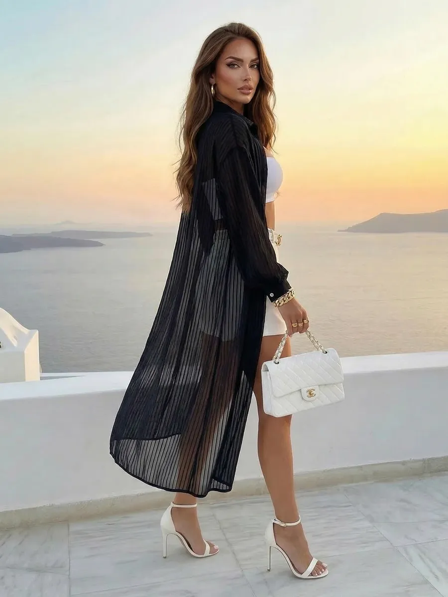 Рубашка оверсайз удлиненная в полоску