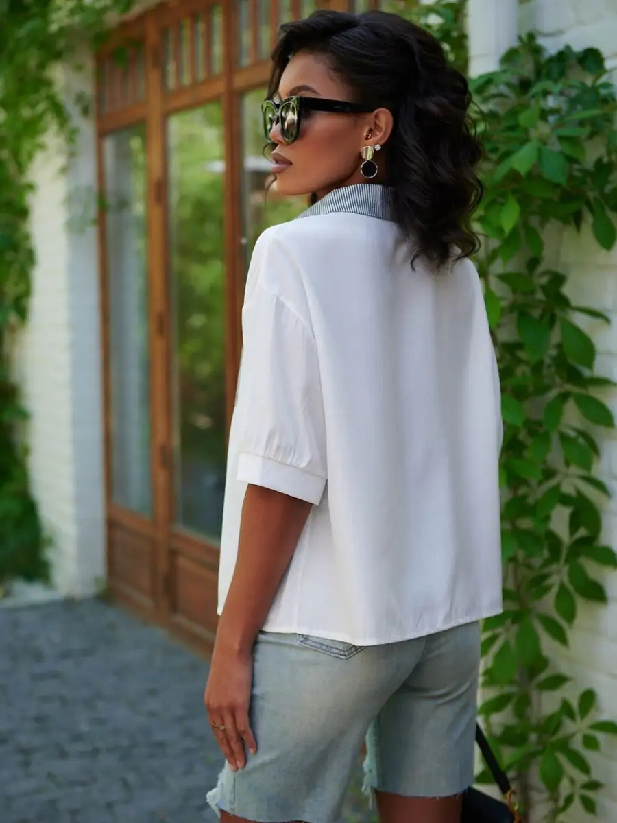 Черная рубашка офисная короткая