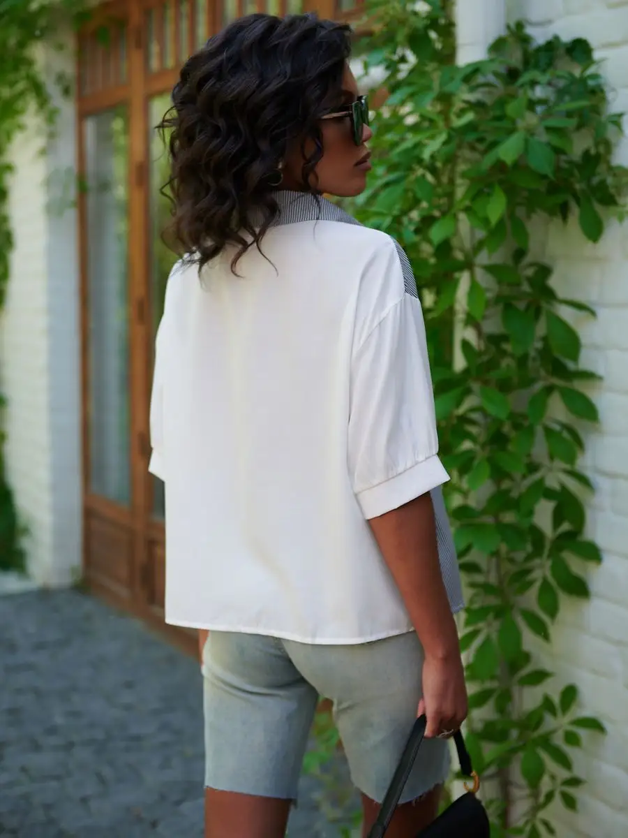 Черная рубашка офисная короткая