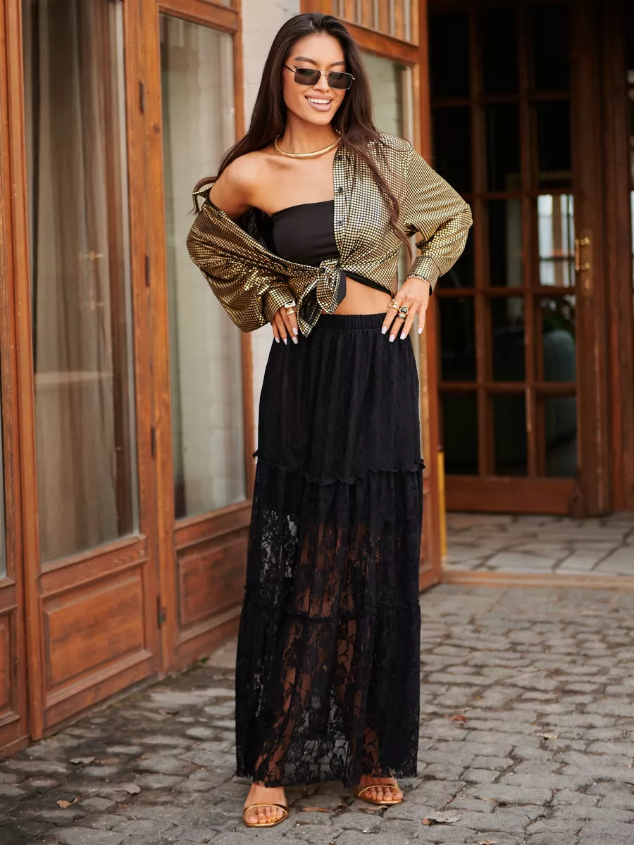 Юбка длинная летняя из гипюра сетка