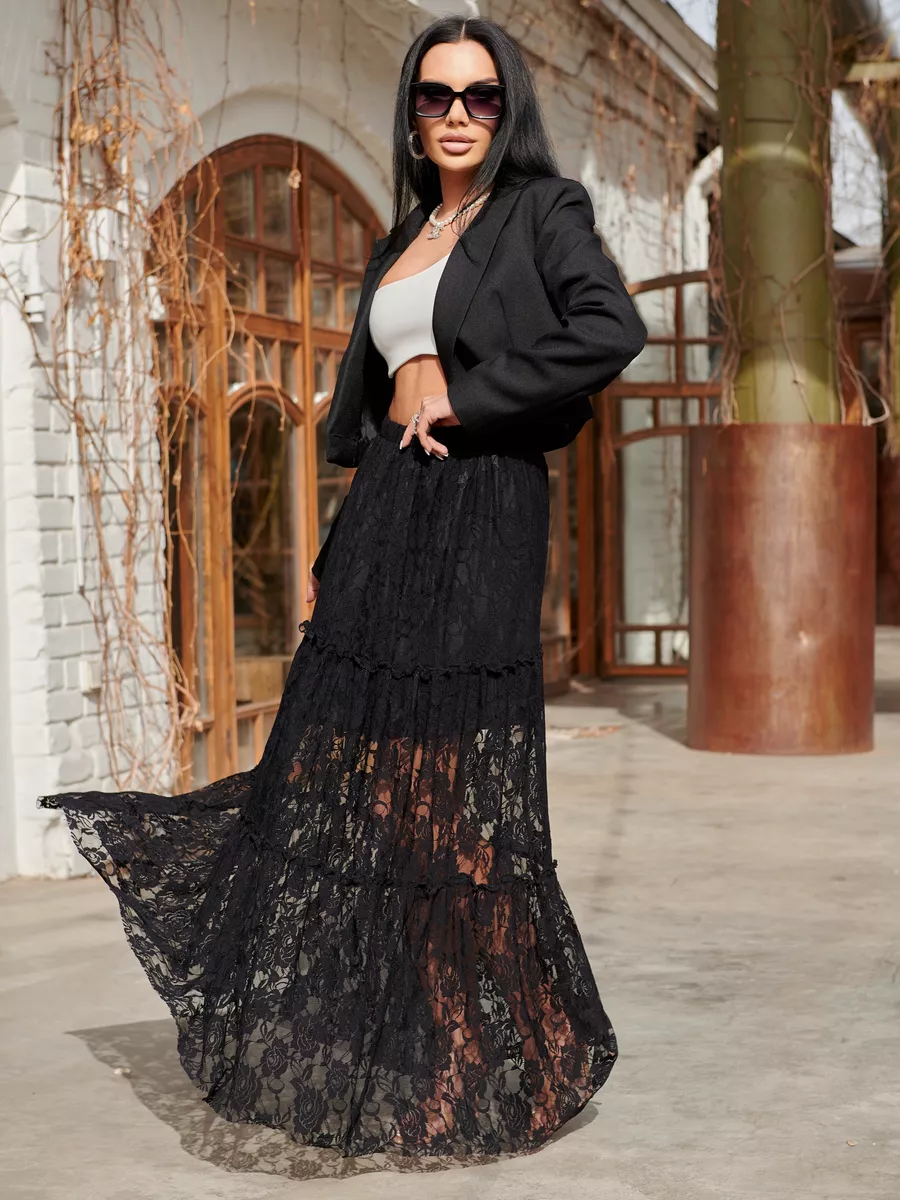 Юбка длинная летняя из гипюра сетка