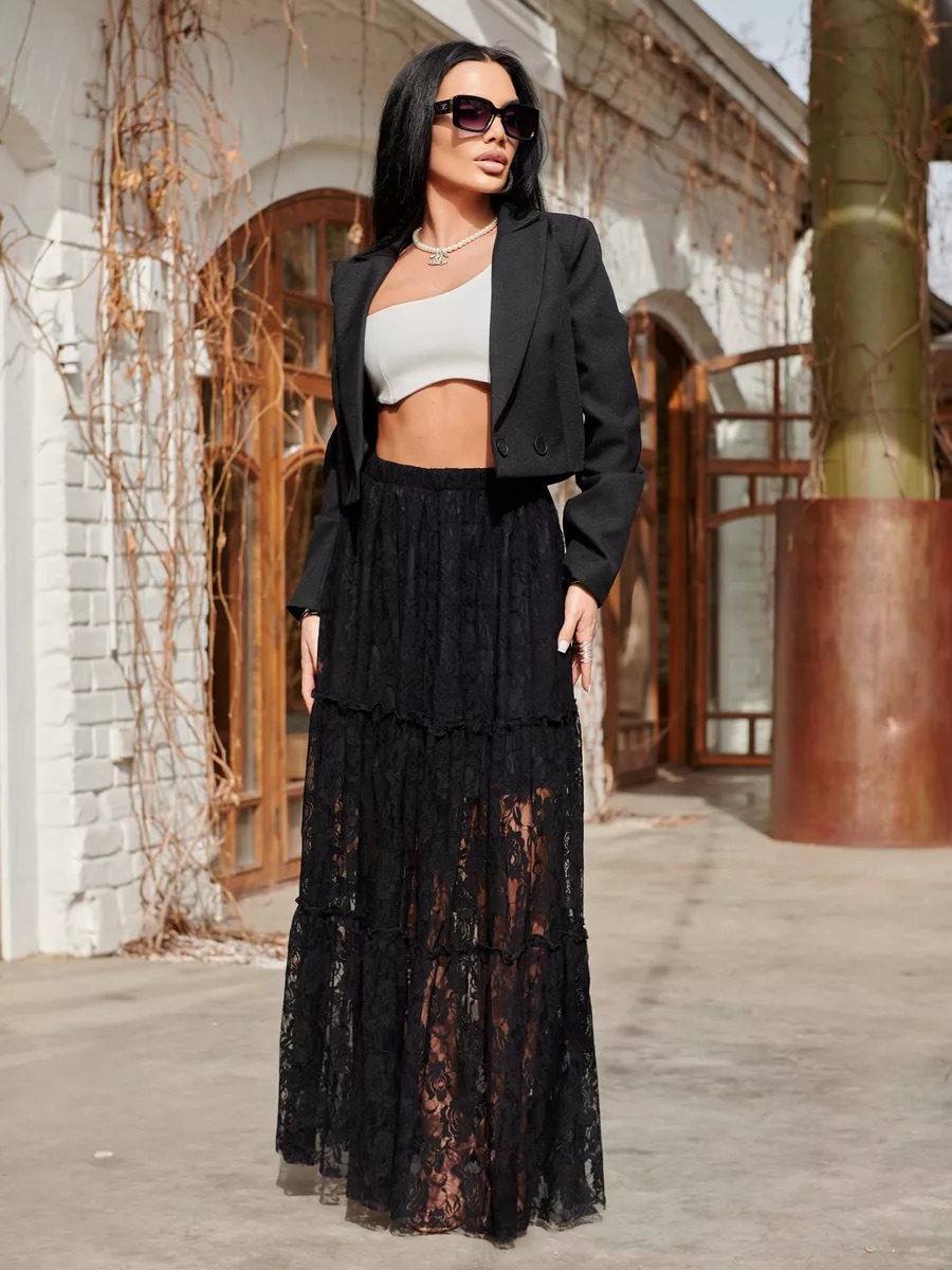 Юбка длинная летняя из гипюра сетка