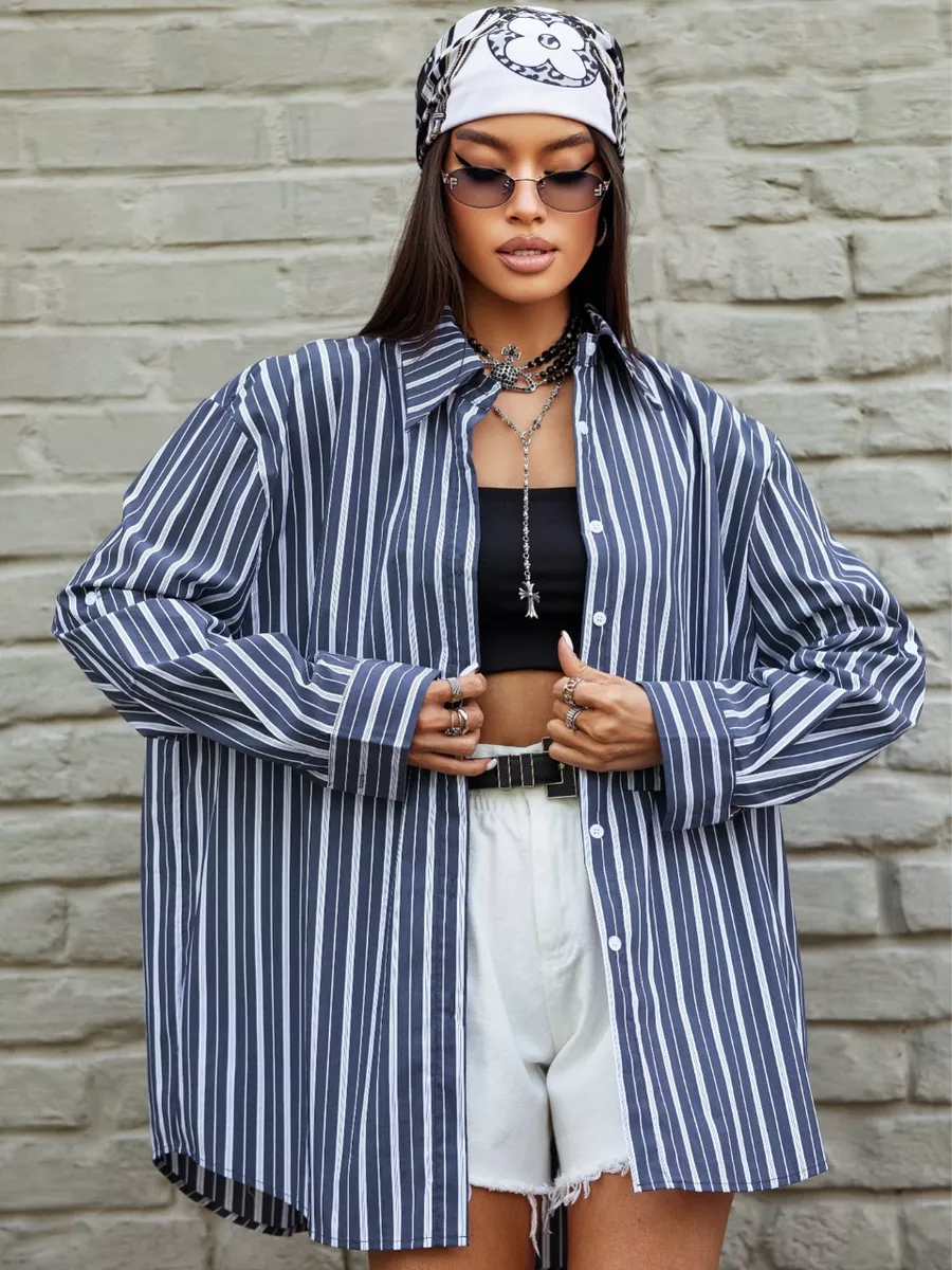 Рубашка оверсайз удлиненная в полоску