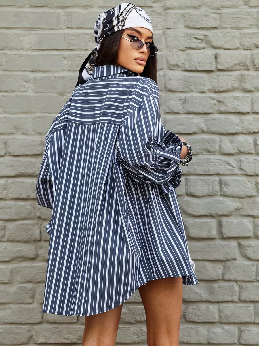 Рубашка оверсайз удлиненная в полоску