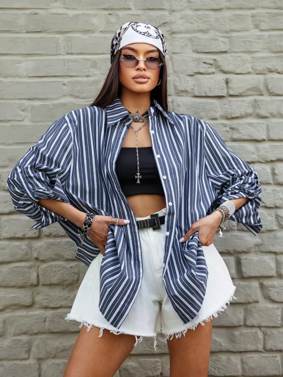 Рубашка оверсайз удлиненная в полоску