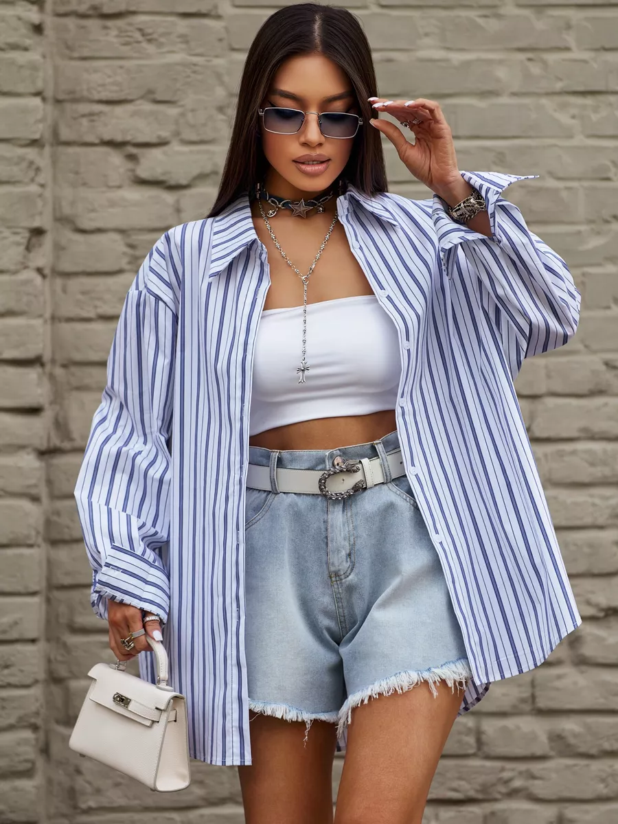 Рубашка оверсайз удлиненная в полоску