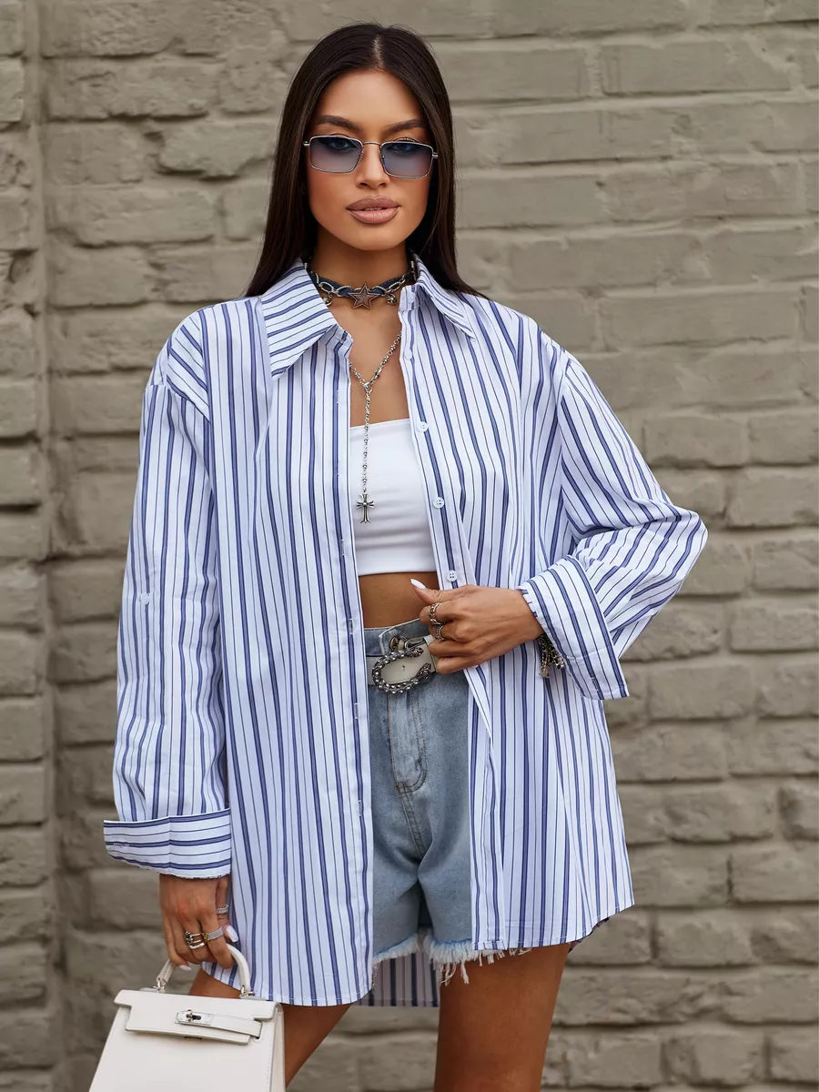 Рубашка оверсайз удлиненная в полоску