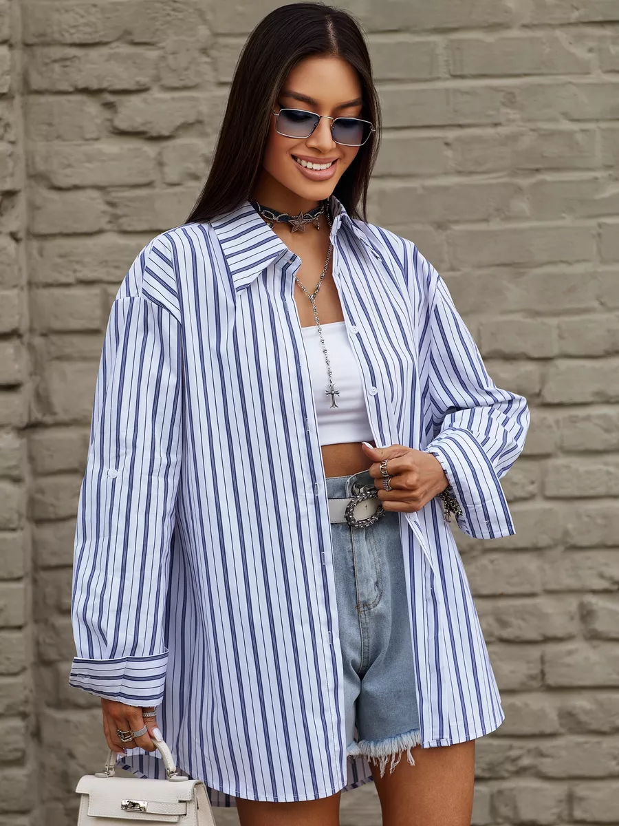 Рубашка оверсайз удлиненная в полоску